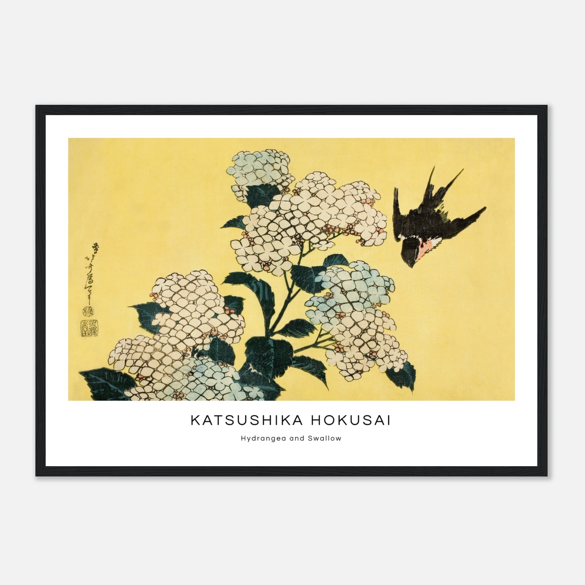 Hydrangea and Swallow by Hokusai Poster