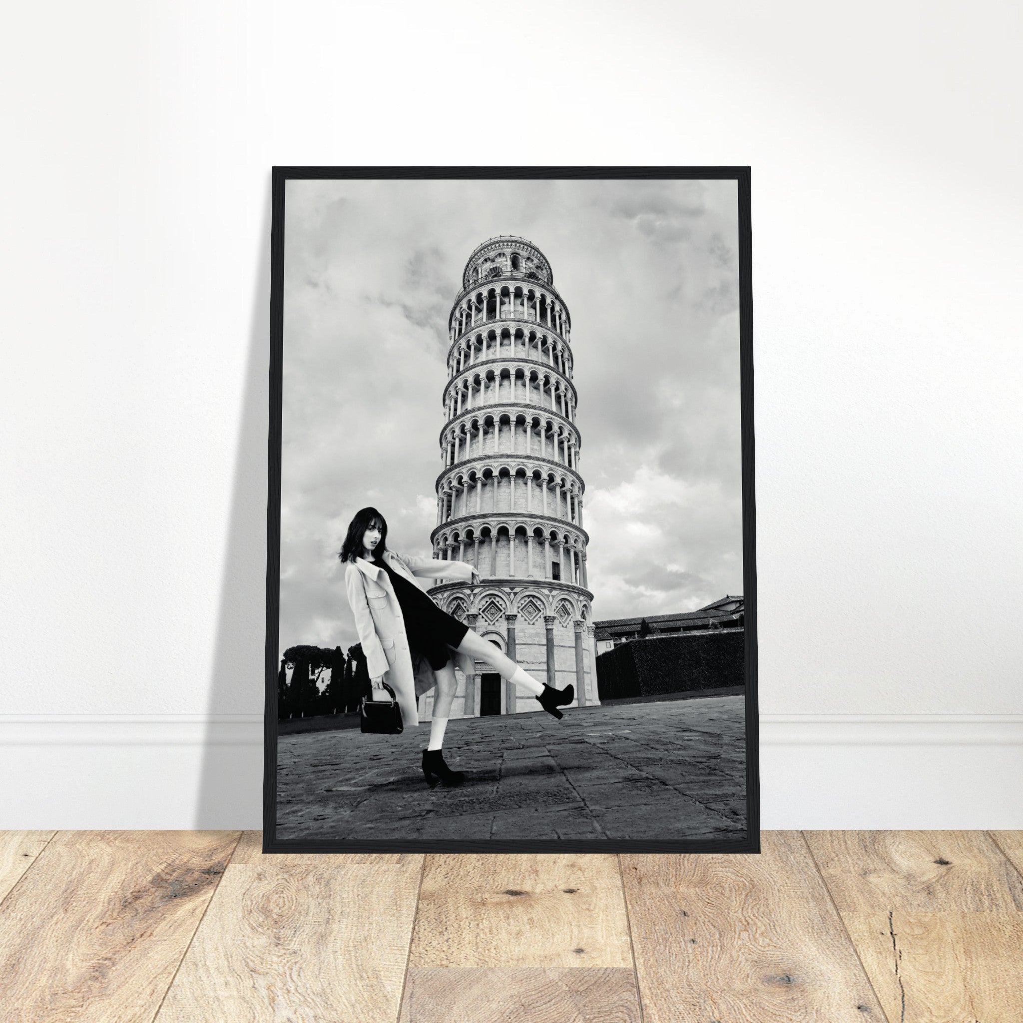 Leaning People Of Pisa B&W Poster