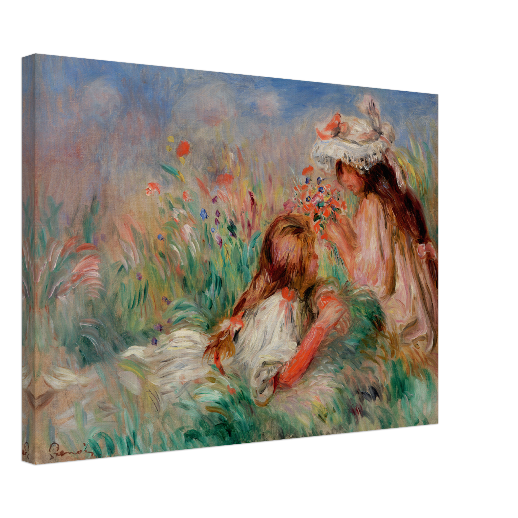 Girlsinthe Grass Arranginga Bouquet Canvas
