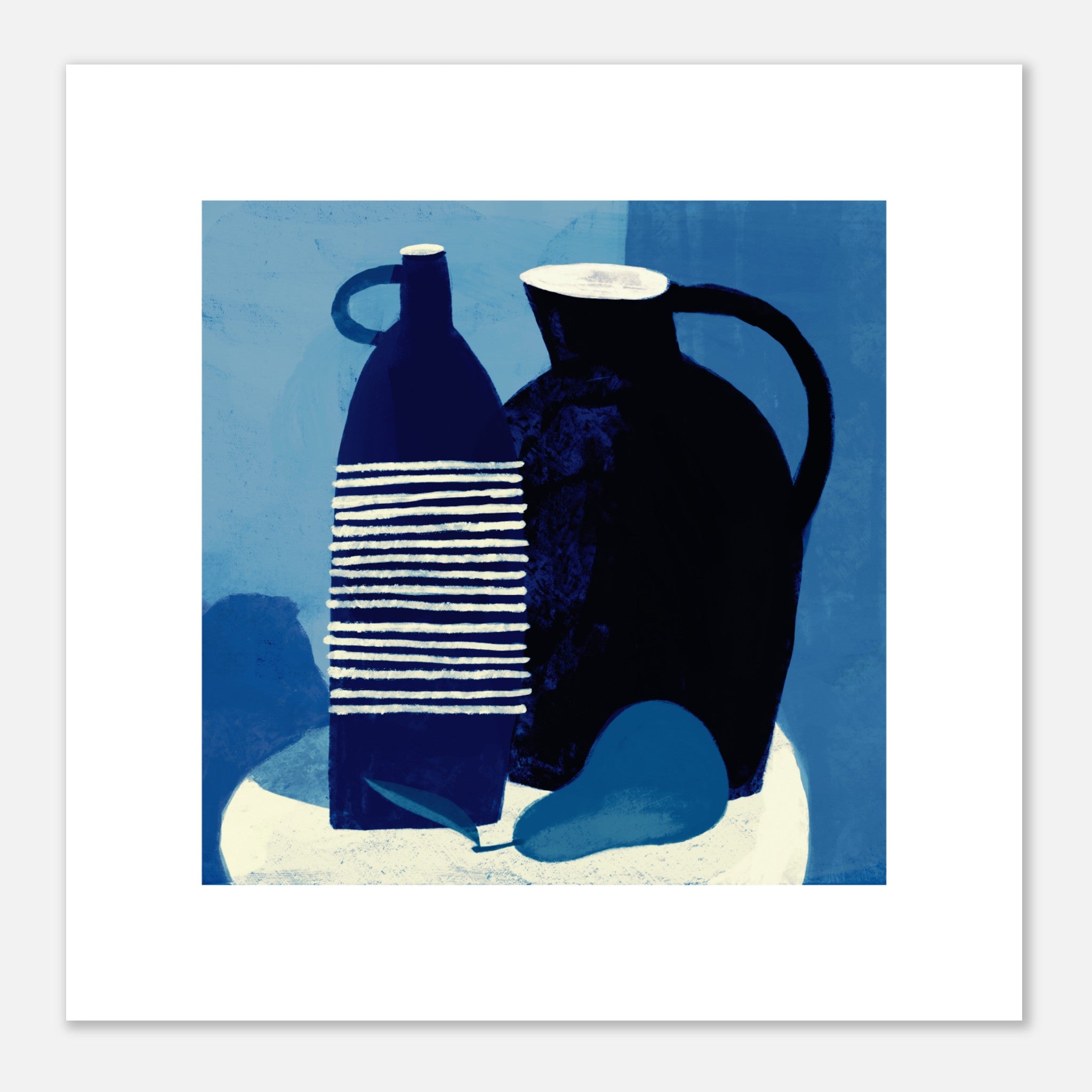 Blue Still Life With Jug And Fruit In Kitchen Poster