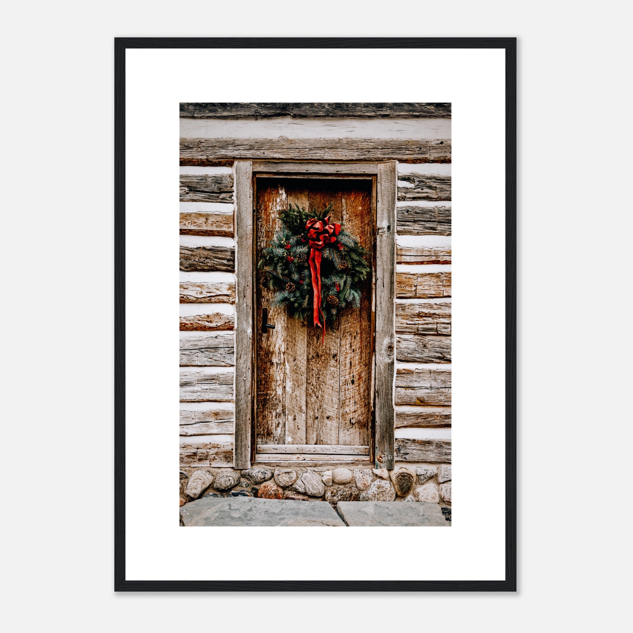 Christmas Wreath Log Cabin Poster