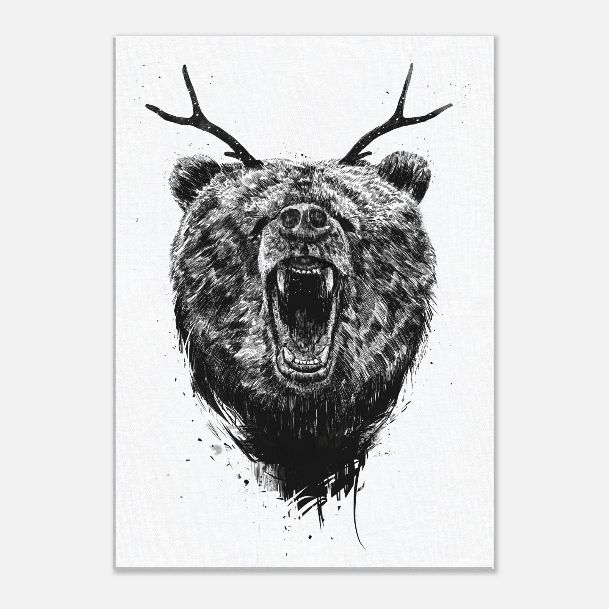 Angry Bear With Antlers Canvas