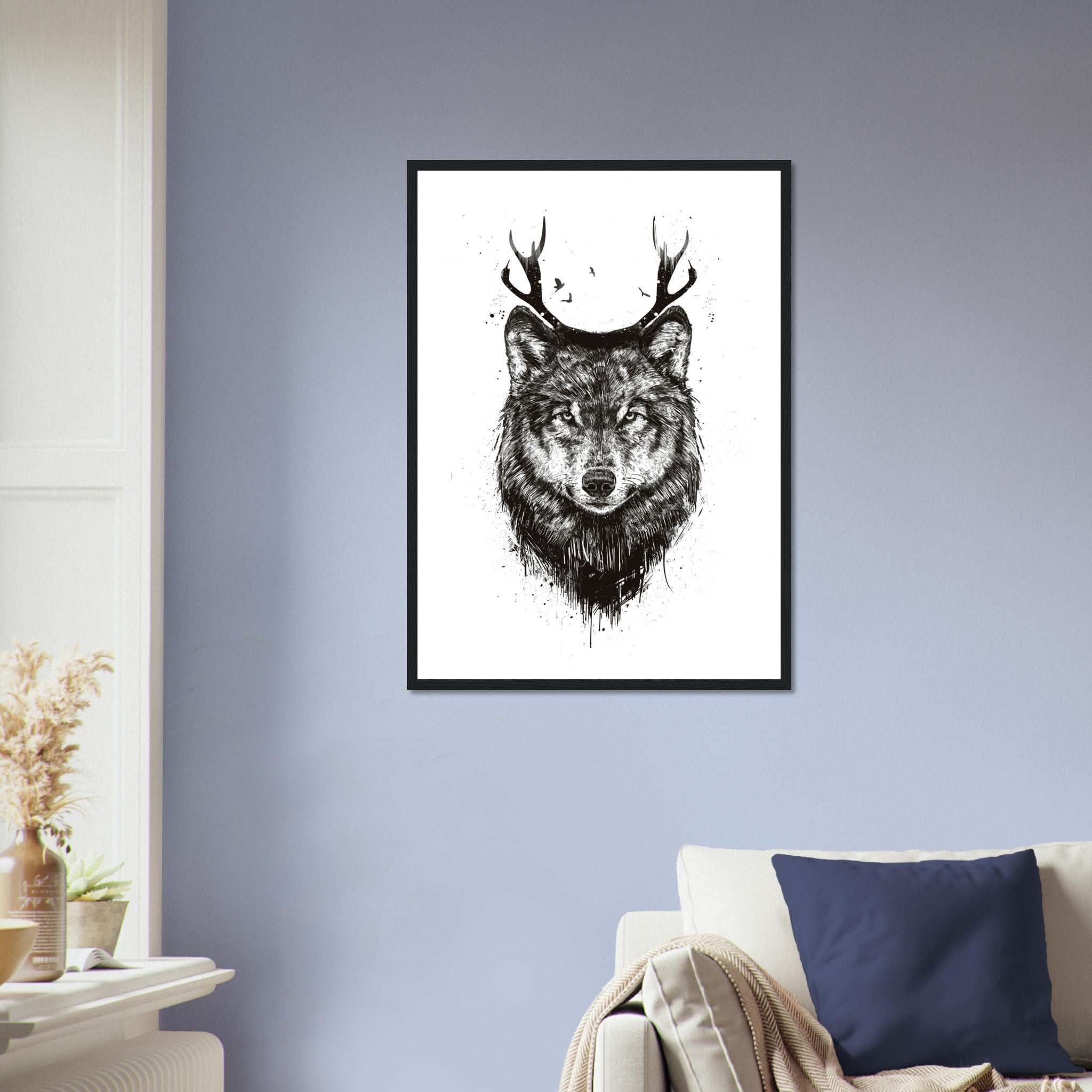 Deer Wolf BW Poster