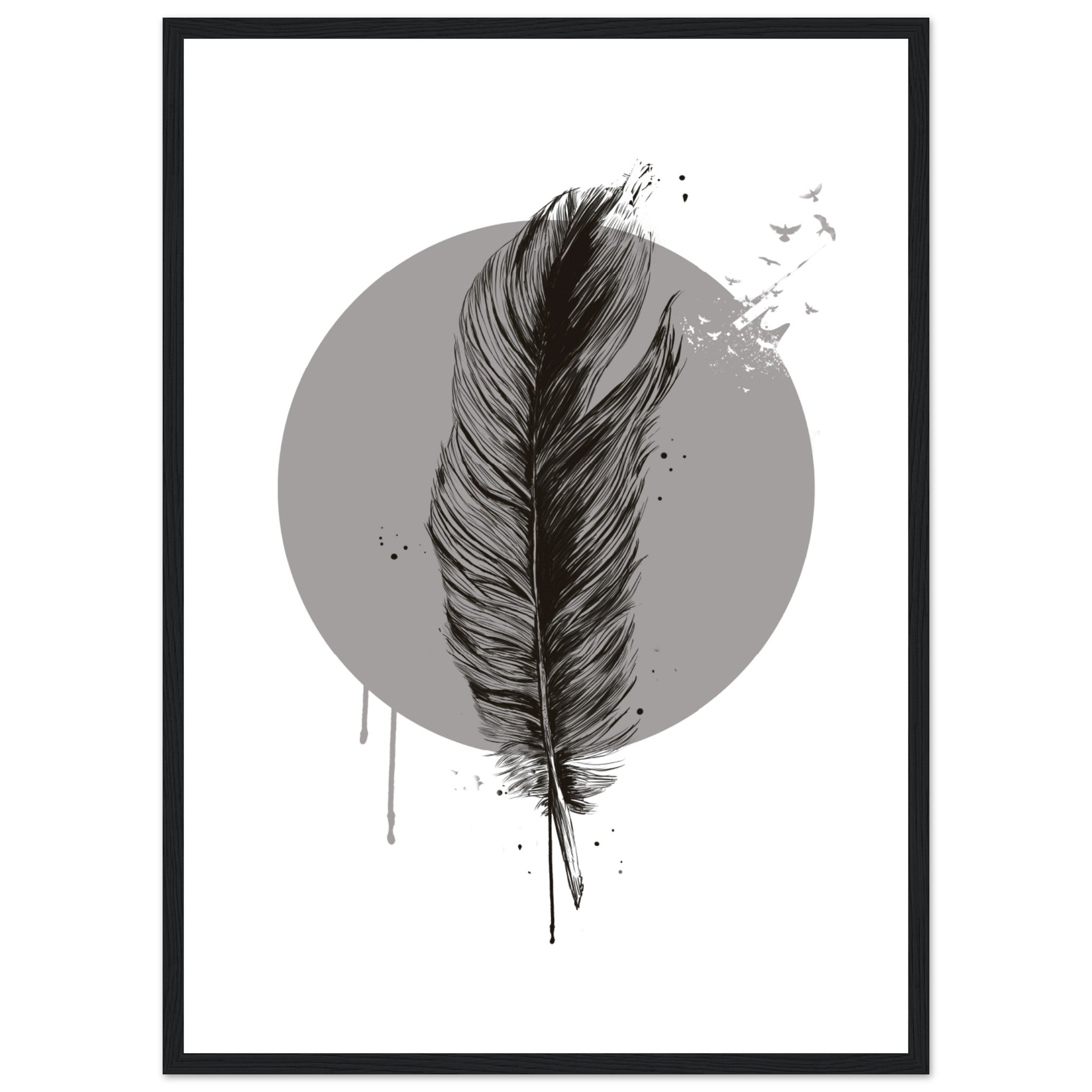 Feather In A Circle BW Poster