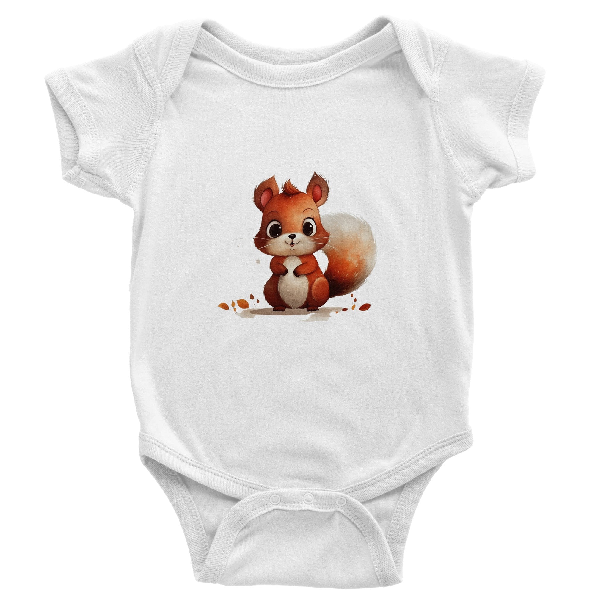 Autumn Squirrel Charm Baby Short Sleeve Bodysuit - Optimalprint