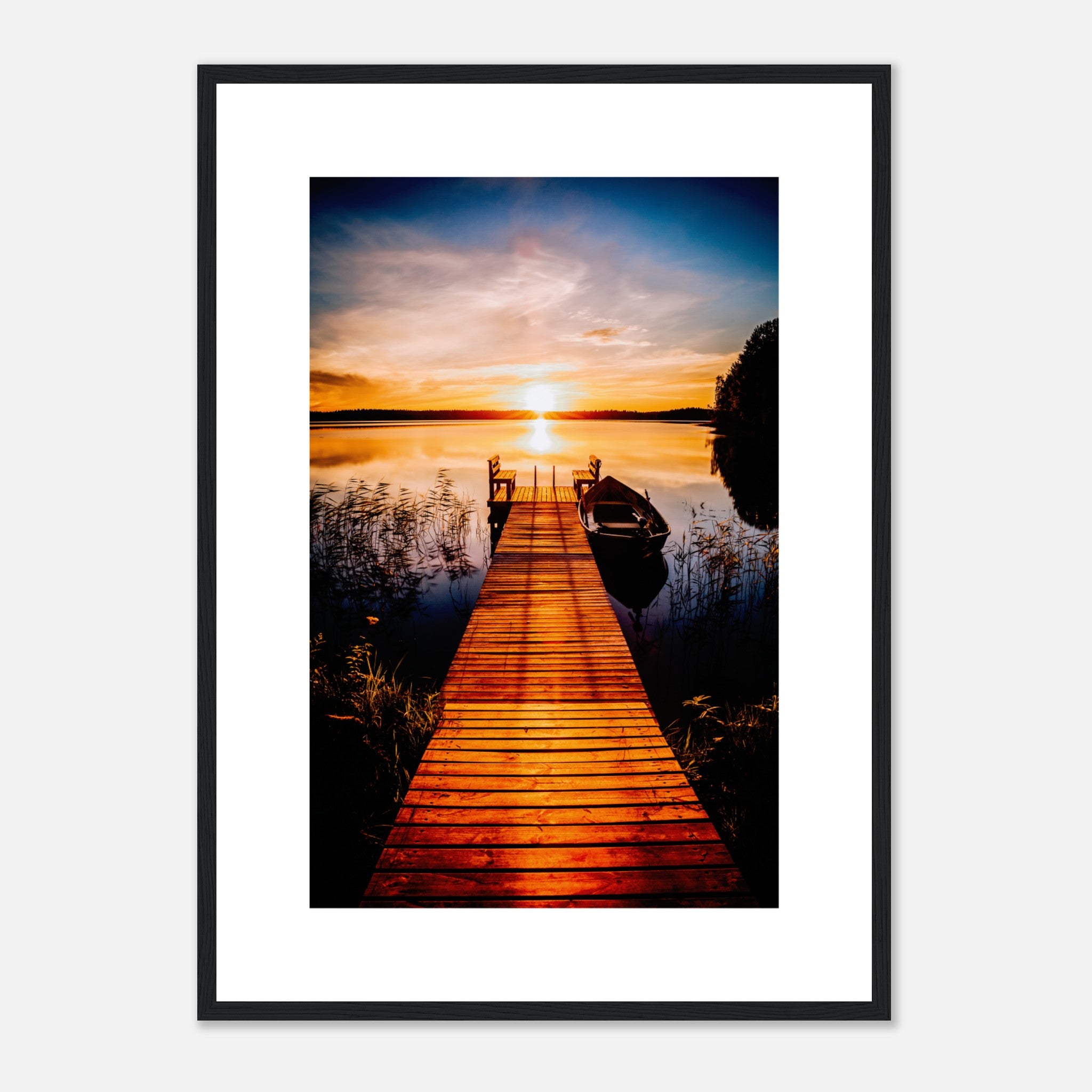 Sunset Over The Fishing Pier At The Lake In Finland Poster