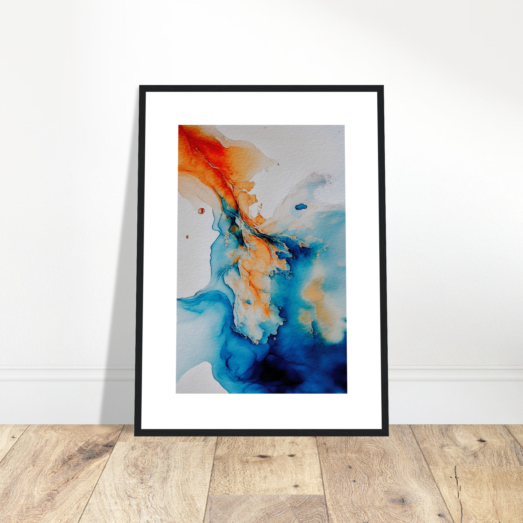 Arte n.° 1 de tinta de alcohol abstracto naranja y azul Póster
