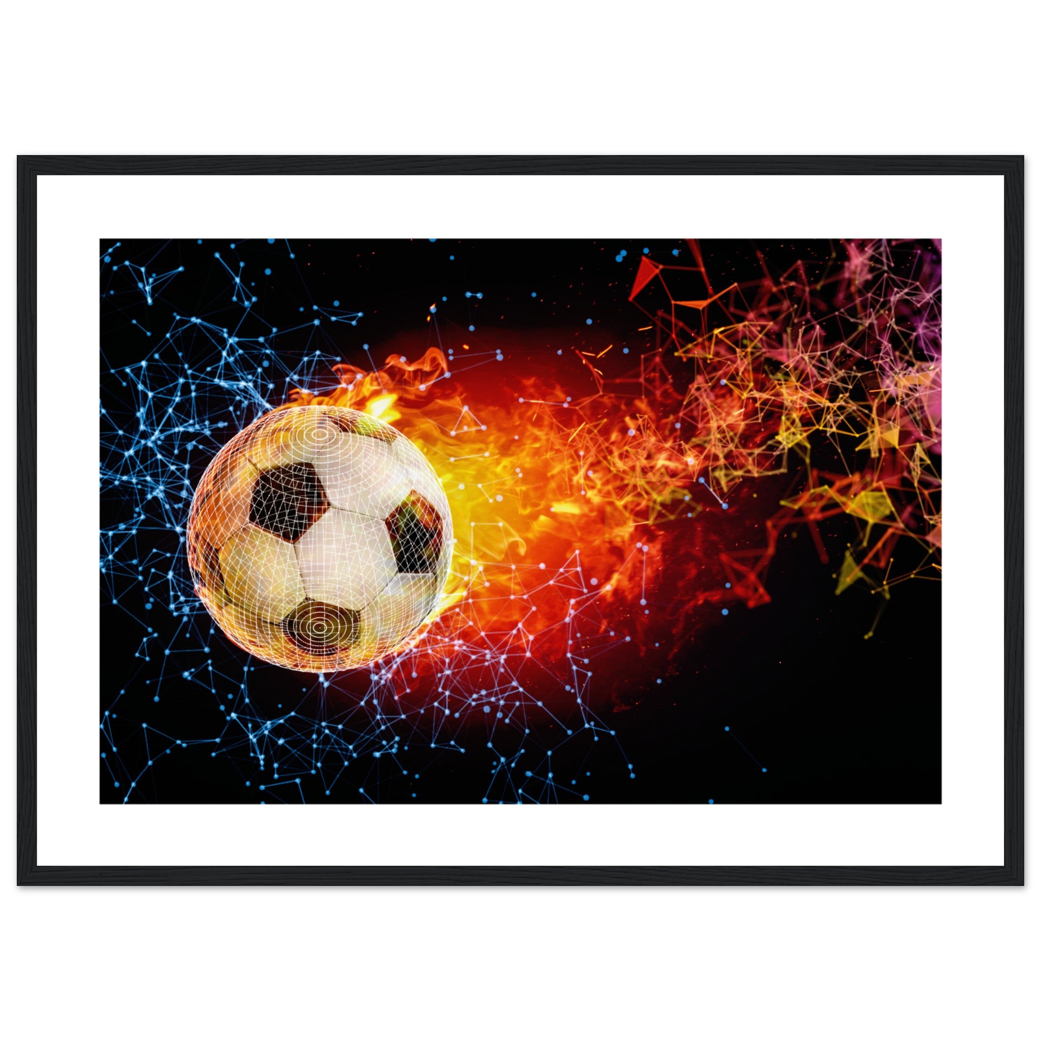 Balón de fútbol deportivo en llamas Póster