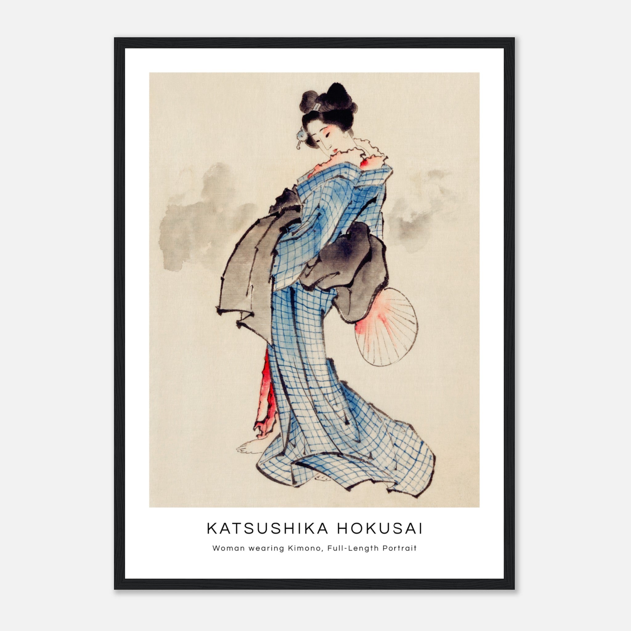 Mujer vestida con kimono de Hokusai Póster
