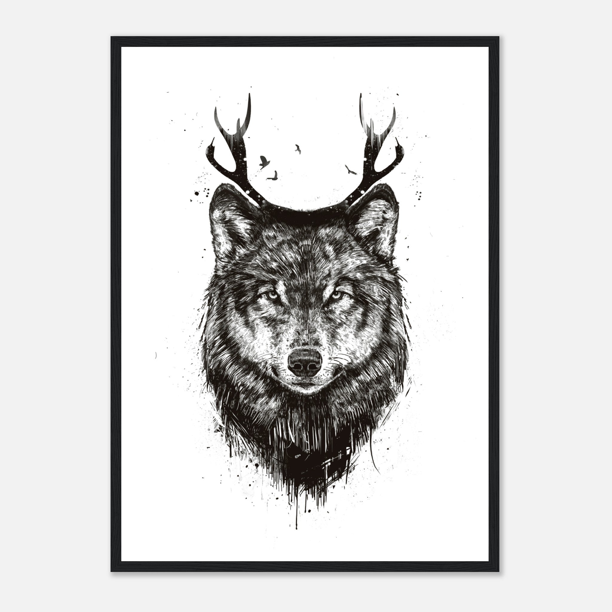 Deer Wolf BW Poster