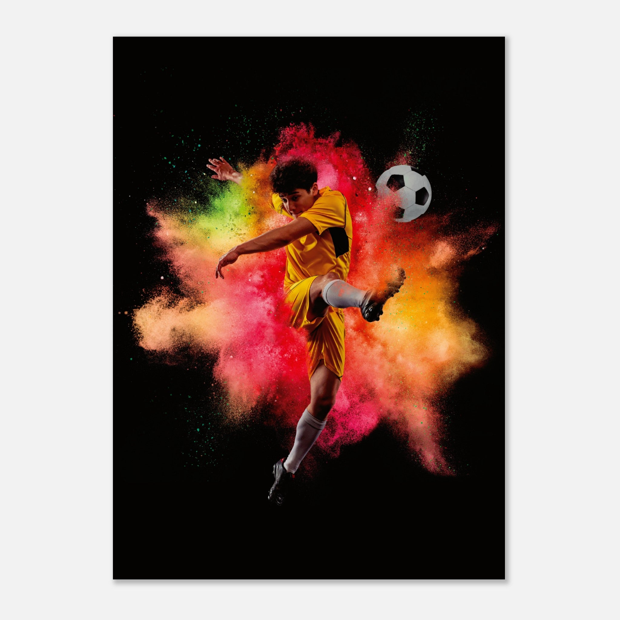 Jugador de fútbol en explosión colorida No.3 Póster