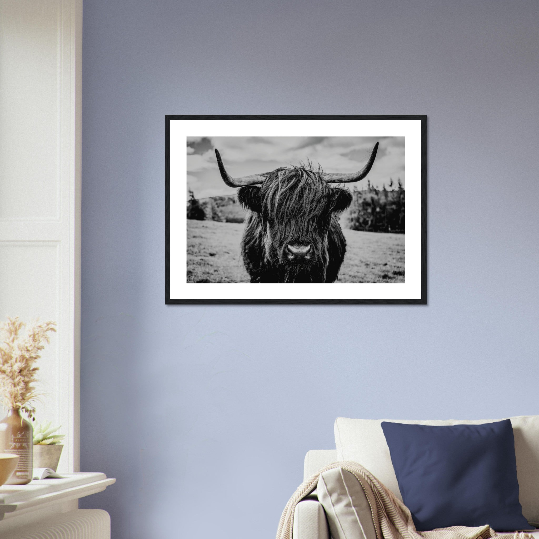 Monochrome Scottish Highland Cattle Poster