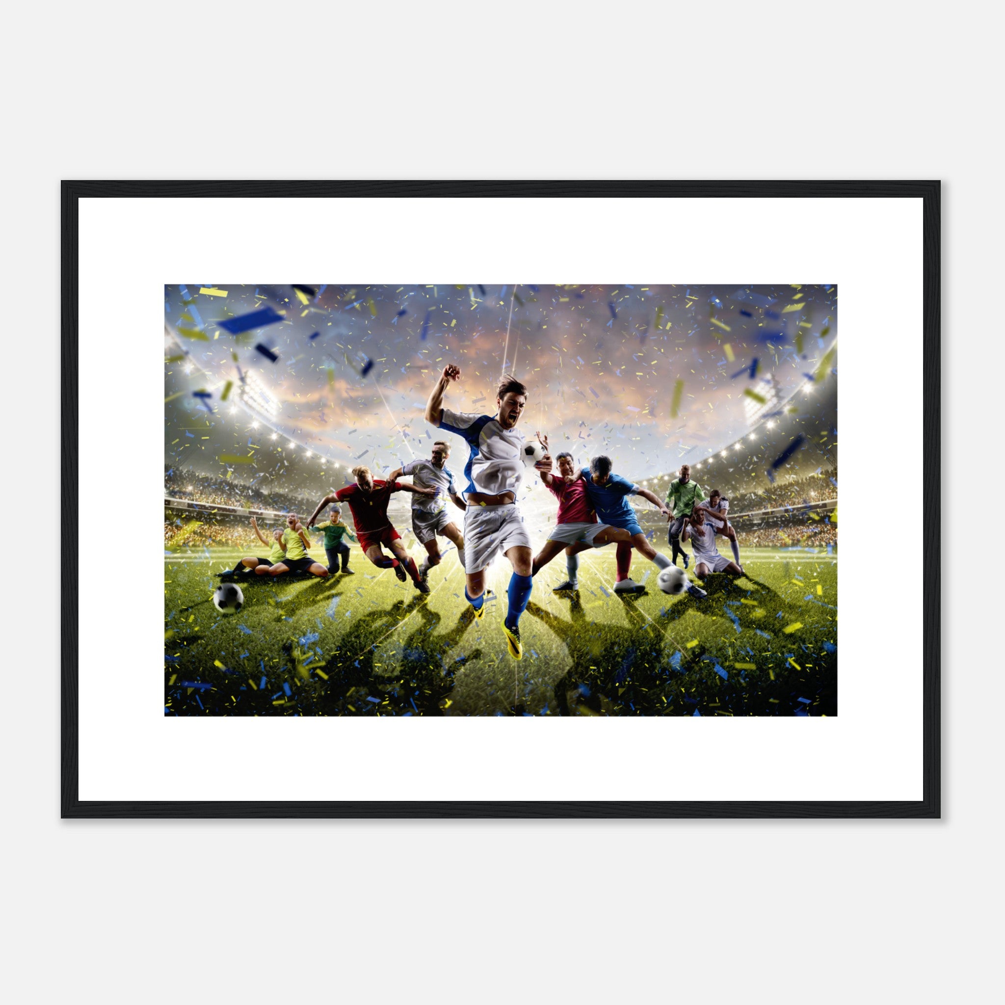 Soccer Players In Action On Stadium Poster