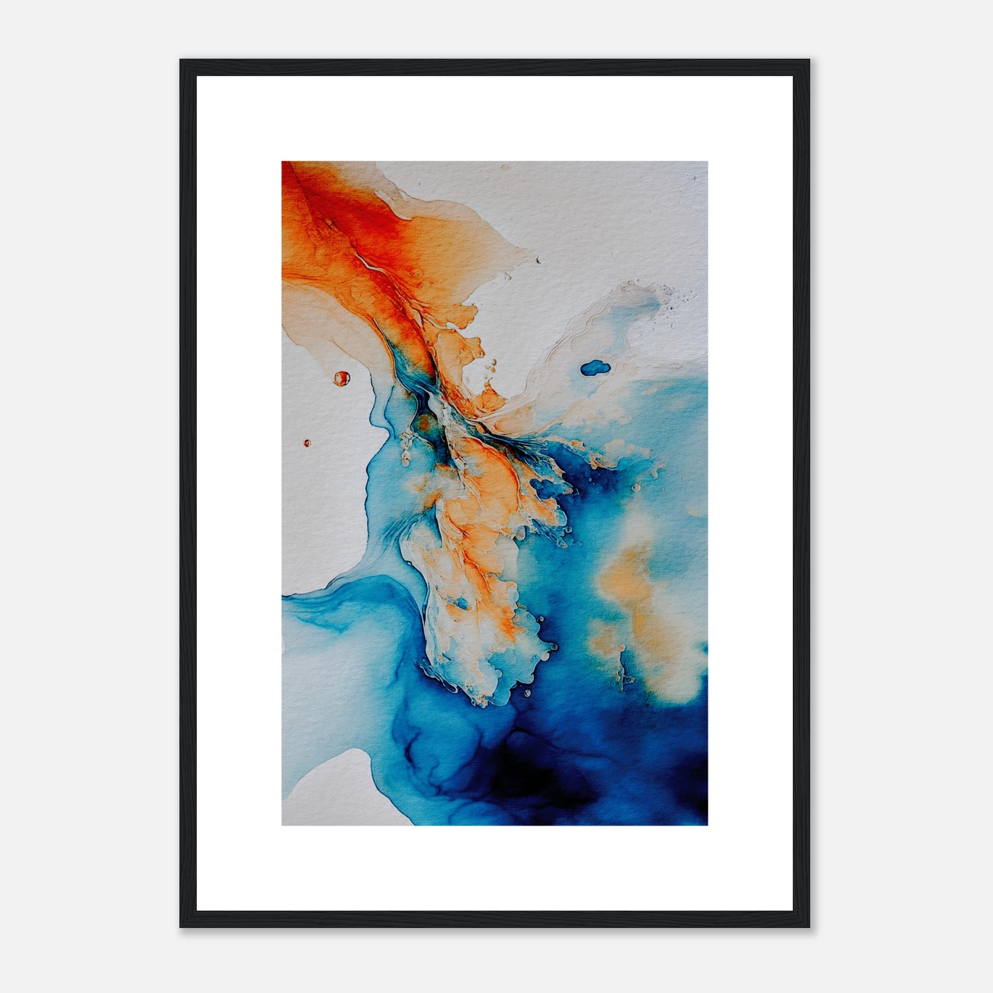 Arte n.° 1 de tinta de alcohol abstracto naranja y azul Póster