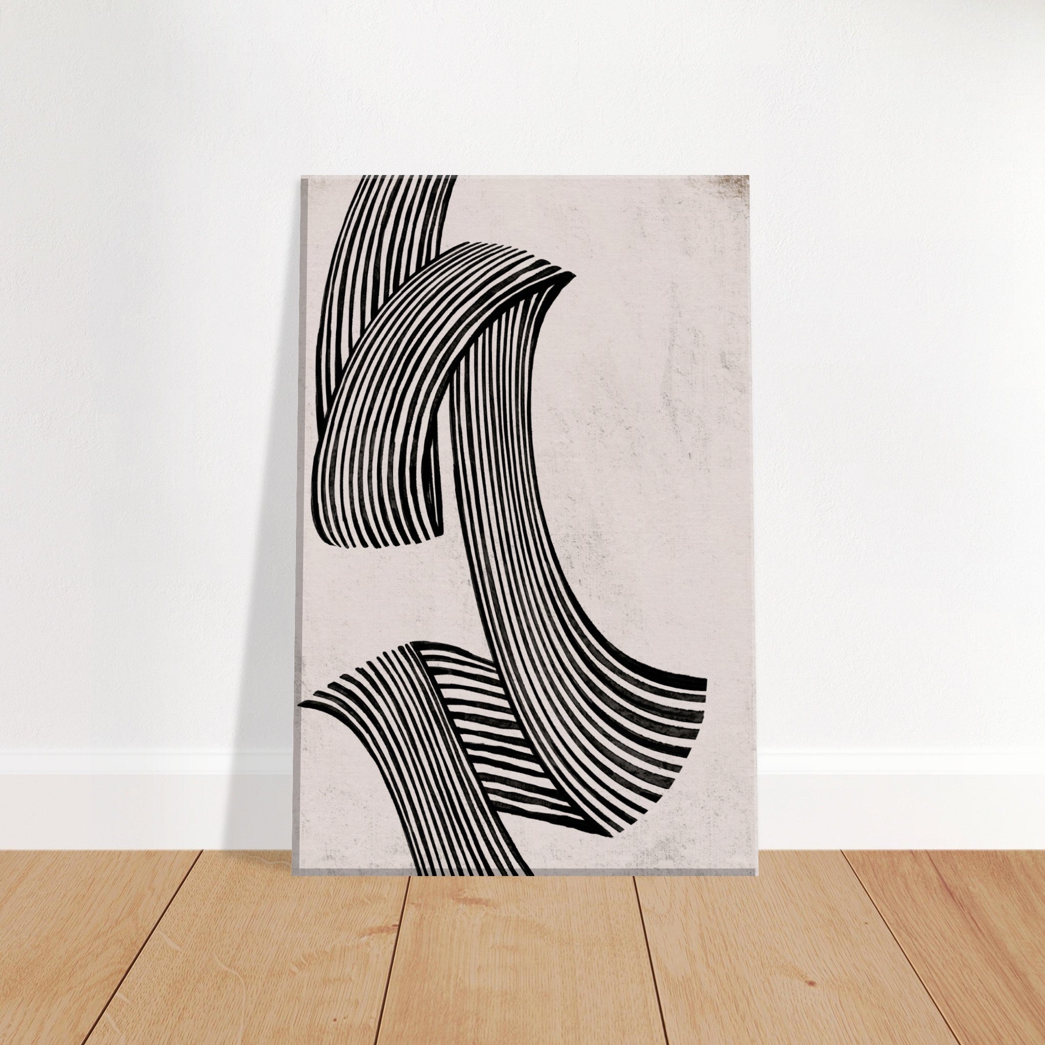 Flowing Black Lines On Neutral 1 Canvas