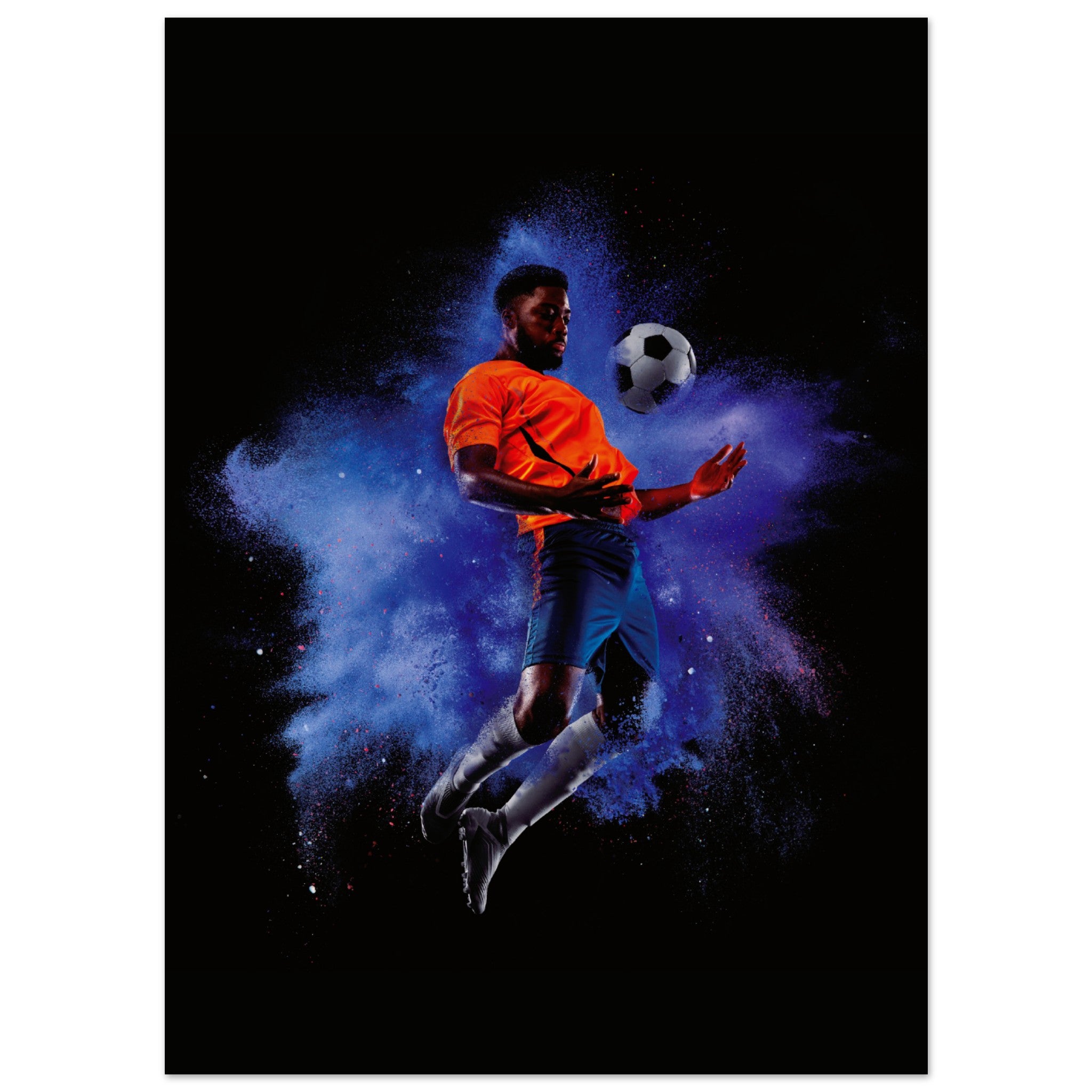 Jugador de fútbol en explosión colorida No.1 Póster