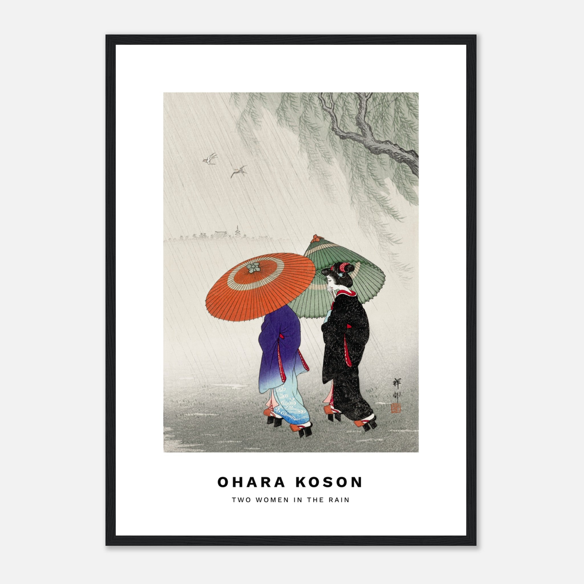 Dos mujeres bajo la lluvia de Ohara Koson Póster