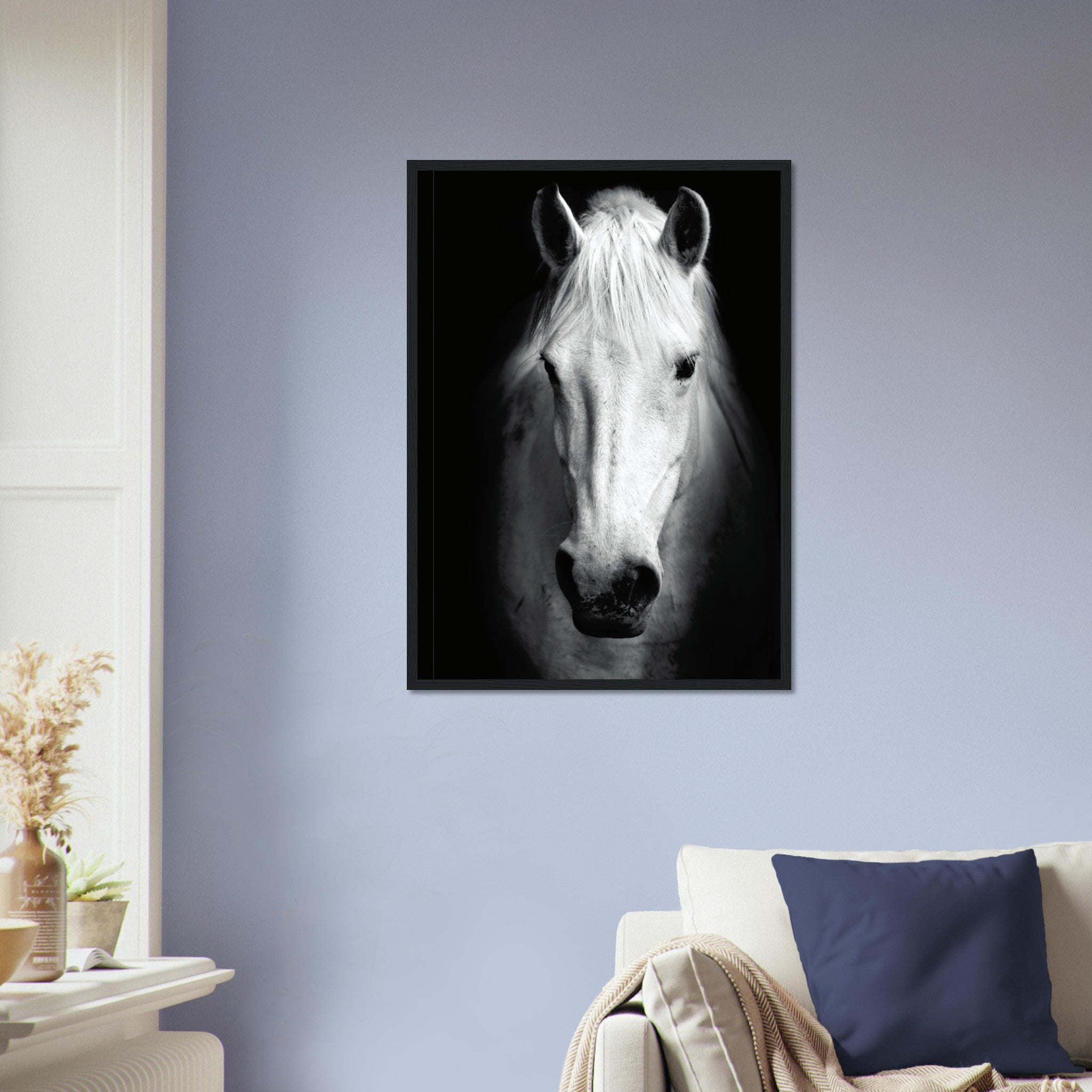 White Horse Black Background Poster