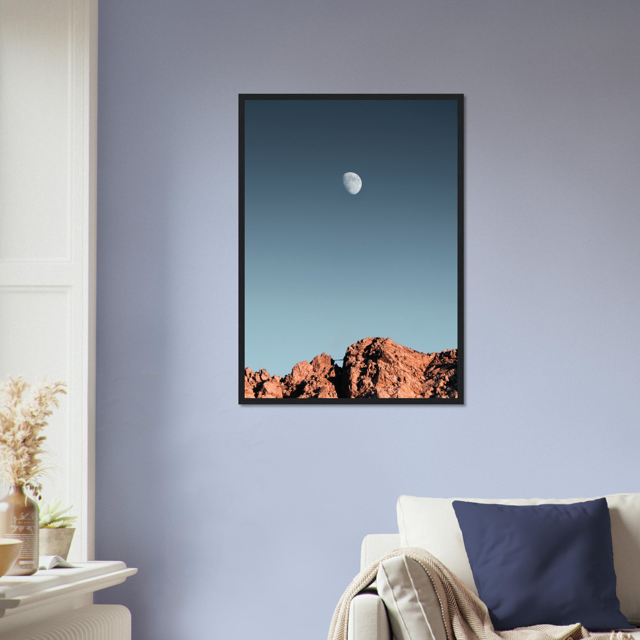 Moon Rising Over Mountains At Dawn Poster