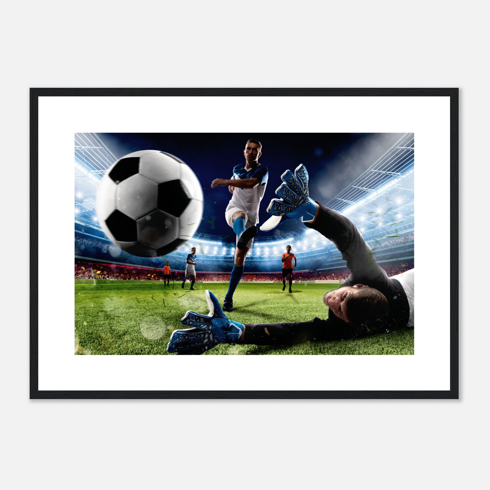 Goalkeeper Kicks the Ball in the Stadium Poster
