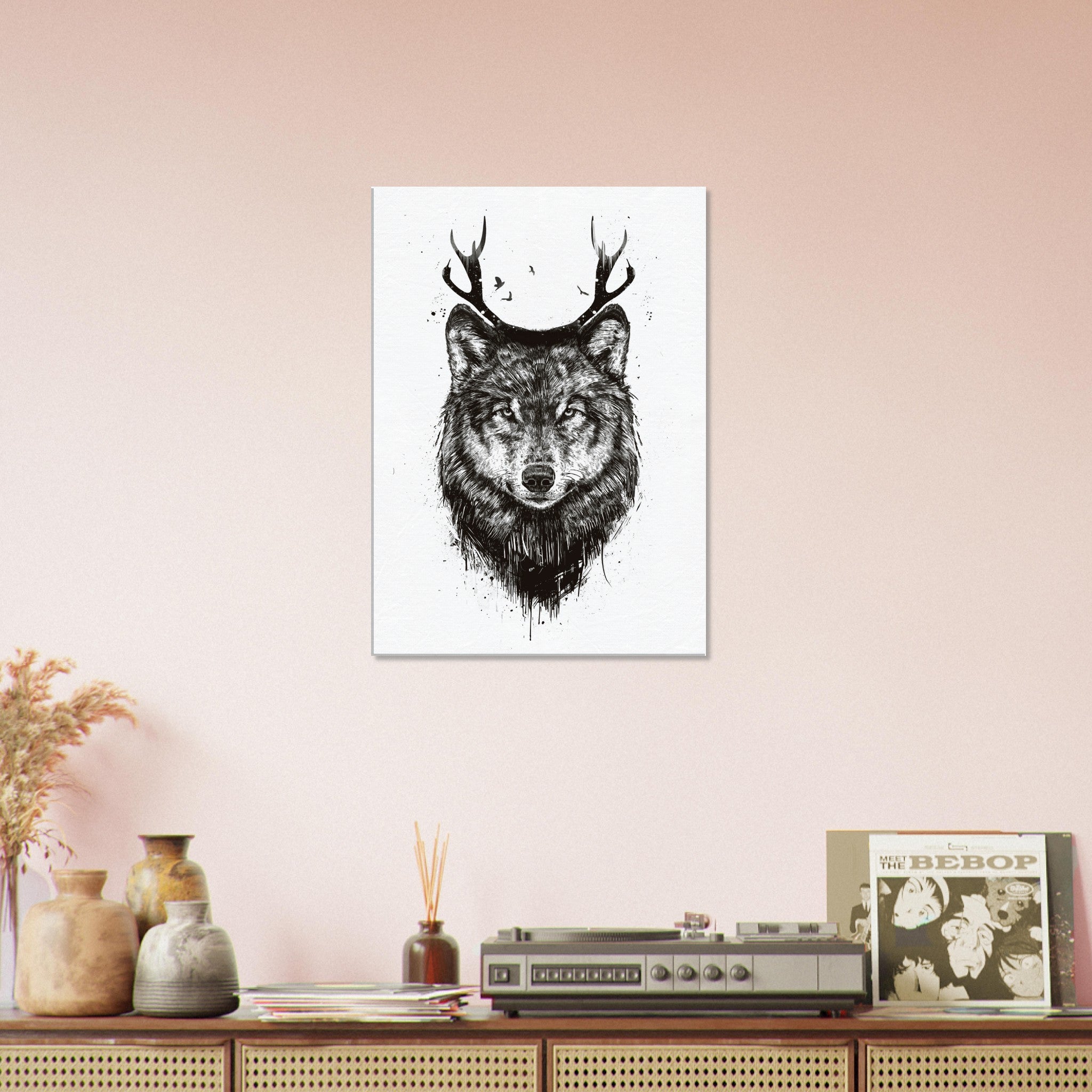 Deer Wolf BW Canvas