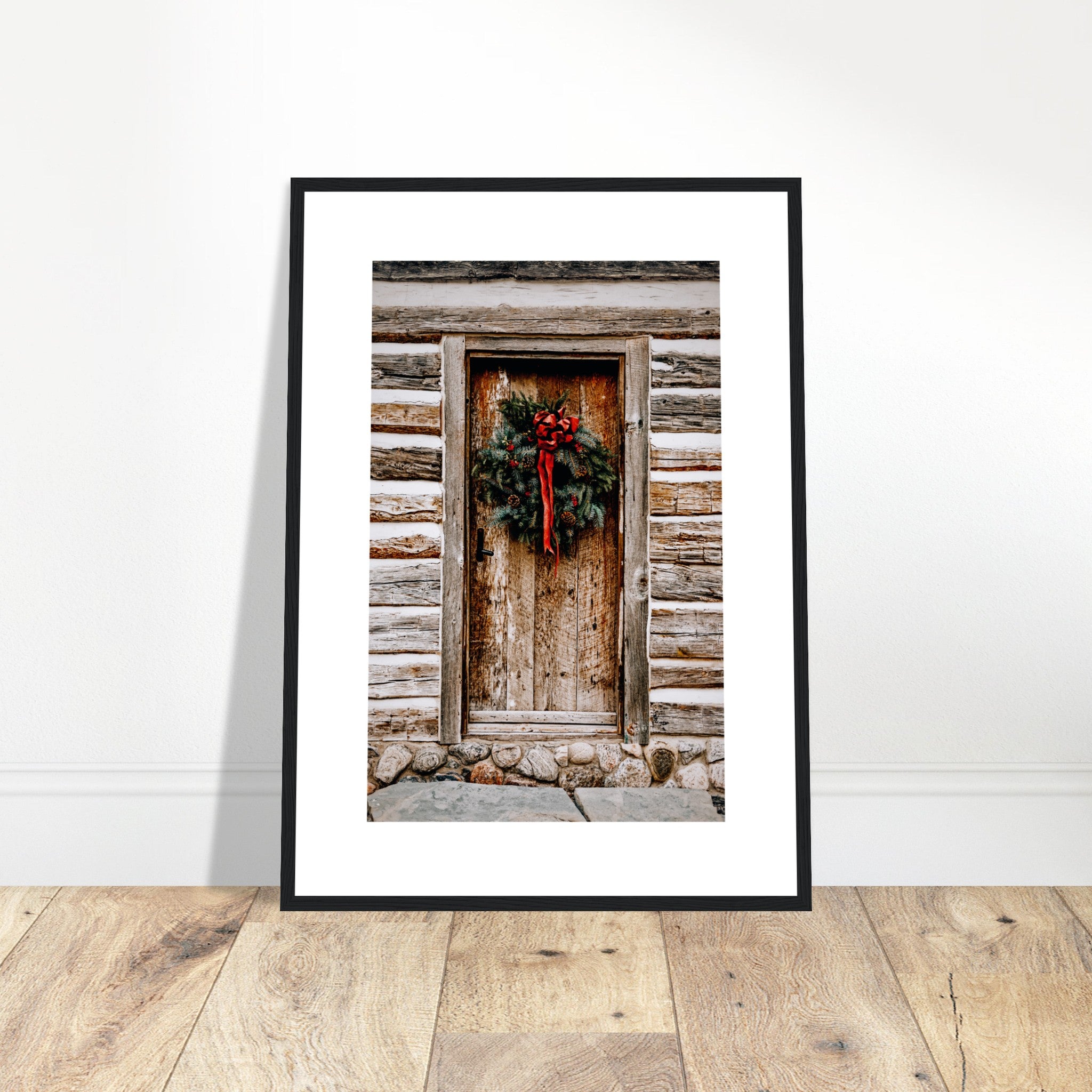 Christmas Wreath Log Cabin Poster
