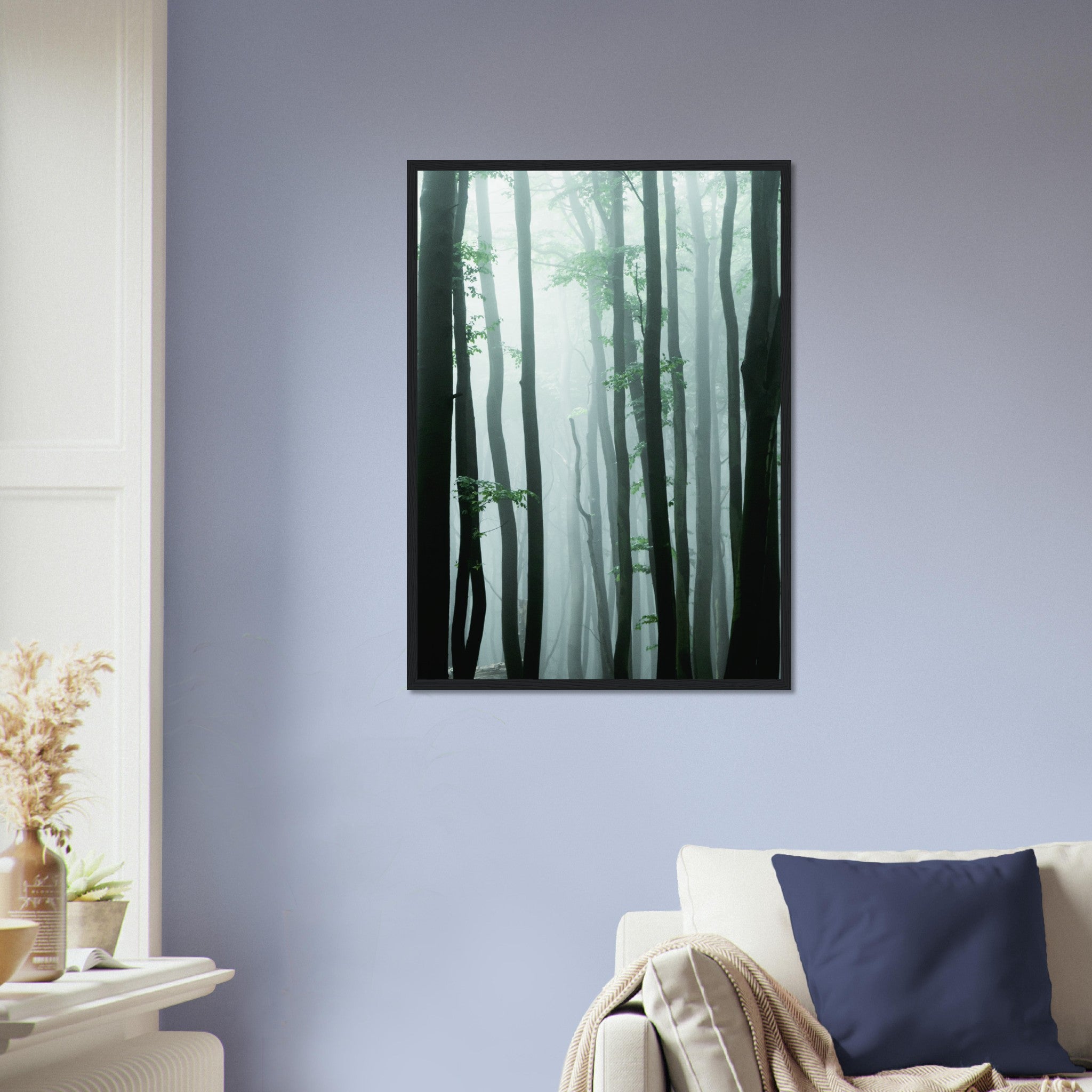 Abstract Tree Trunks In A Misty Forest Poster